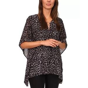Michael Kors Women’s Black & White Leopard Print Soft Flowy Poncho Top Size 1X